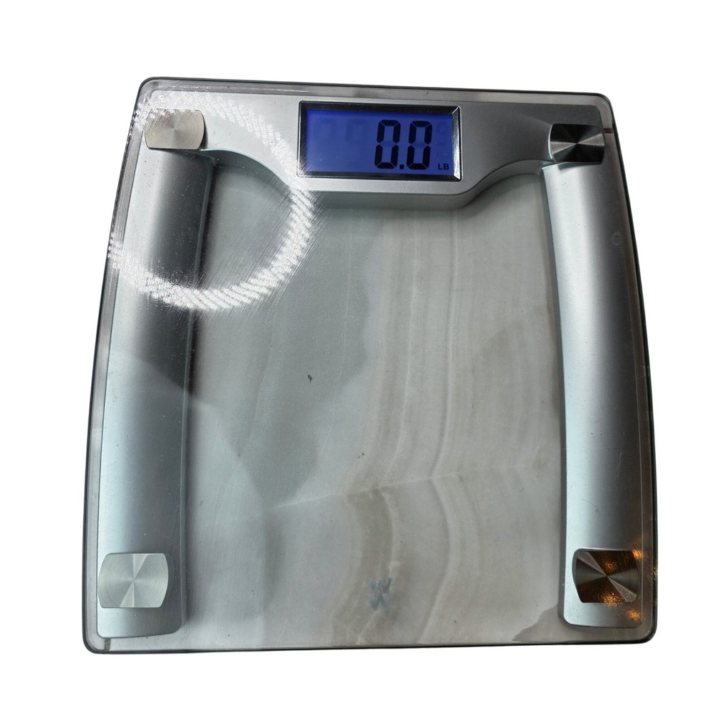 Weight Watchers Conair Digital‎ Bathroom Scale Glass Silver WW403GD Blue LCD F2